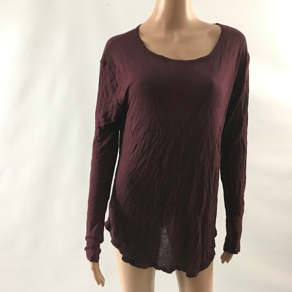 BLK DNM Women's Blouse Top Scoop Neck Long Sleeve